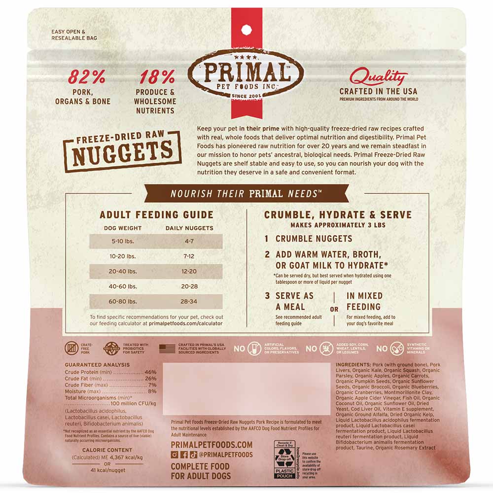 Primal Pork Freeze-Dried Raw Nuggets Dog Food 14oz - Kohepets