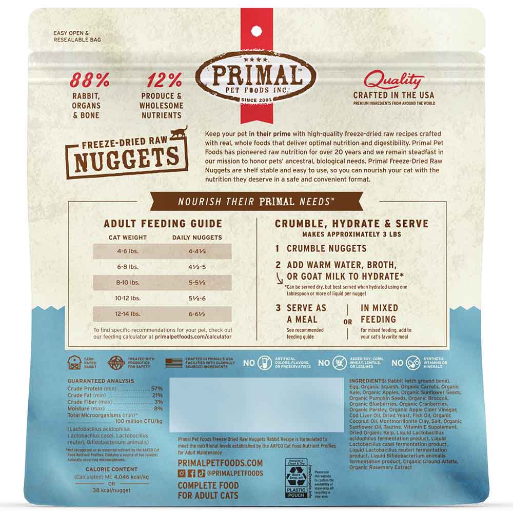 Primal Rabbit Freeze-Dried Raw Nuggets CAT Food 14oz - Kohepets