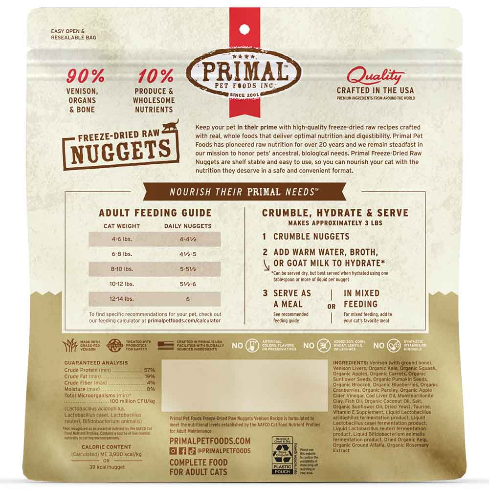 Primal Venison Freeze-Dried Raw Nuggets CAT Food 14oz