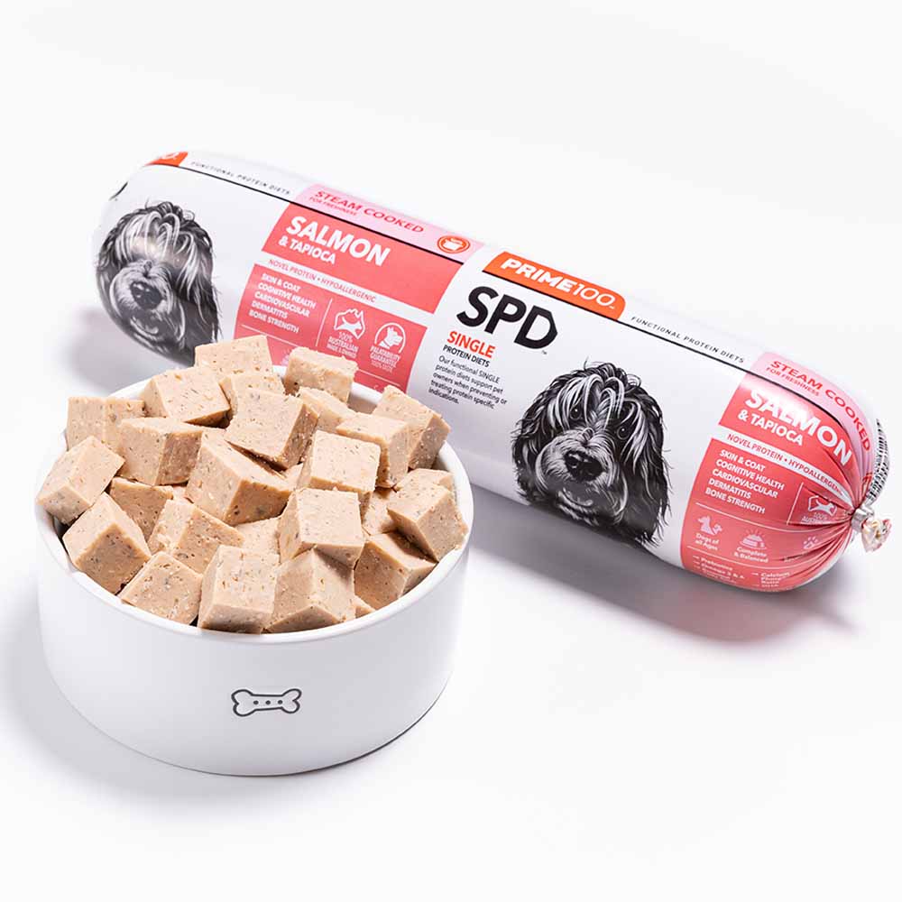 80% OFF: Prime100 SPD Salmon & Tapioca Grain Free Cooked Chilled Roll Dog Food 2kg (Exp 02Jan26)