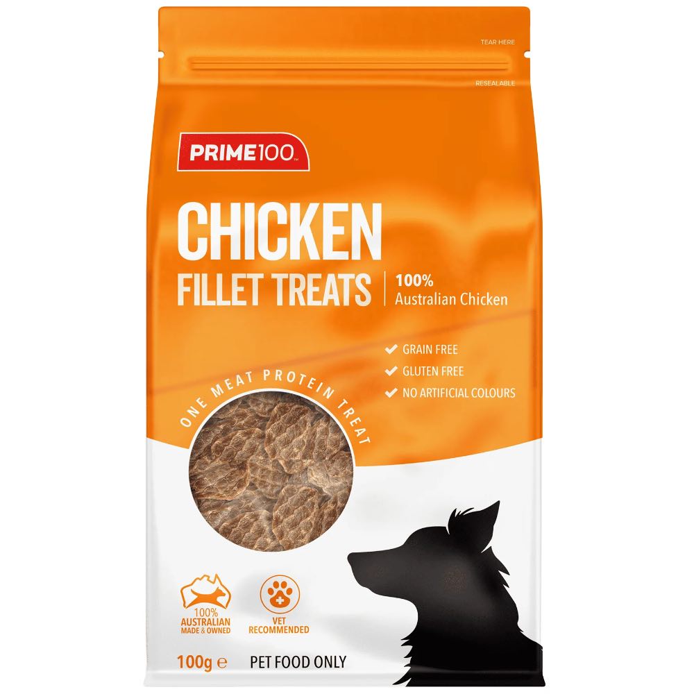 Prime100 Single Protein Chicken Fillets Air Dried Dog Treats 100g