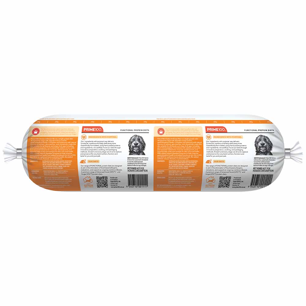 Prime100 SPD Chicken & Brown Rice Cooked Chilled Roll Dog Food 2kg (Exp 05July26)