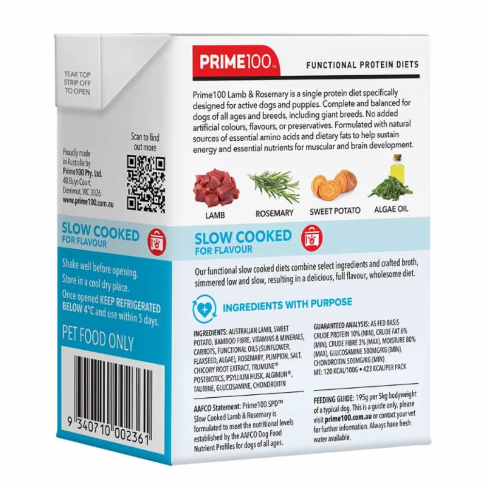 Prime100 SPD Slow Cooked Lamb & Rosemary Potato Wet Dog Food 354g - Kohepets