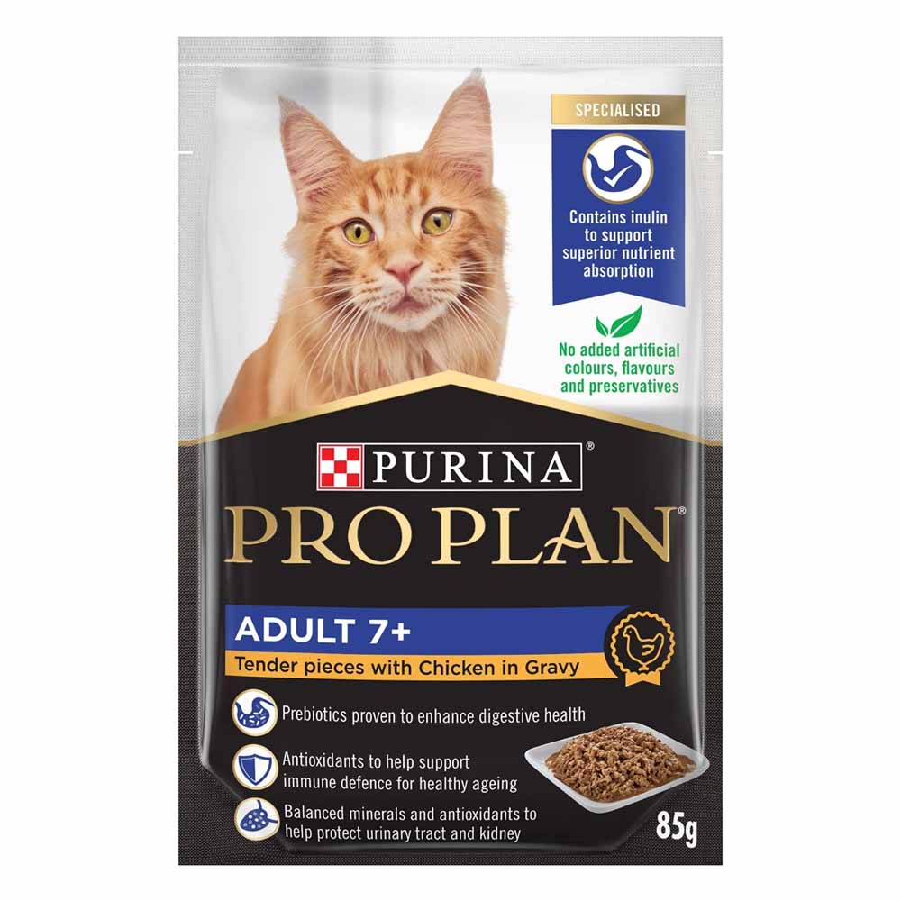 Pro Plan Chicken In Gravy Adult 7+ Pouch Cat Food 85g x 12 (Exp 30 Apr 2026)