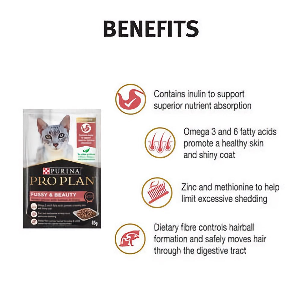 Pro Plan Fussy & Beauty Salmon In Gravy Adult Pouch Cat Food 85g x 12