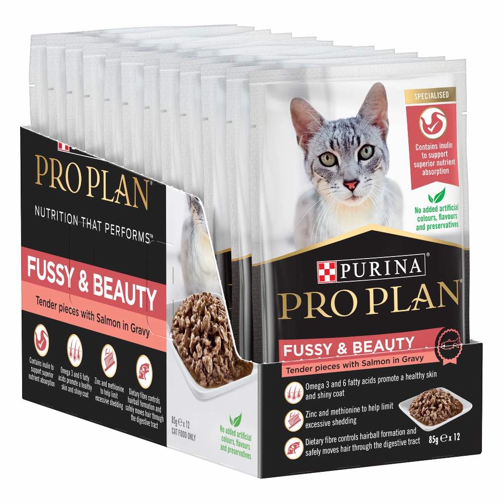 Pro Plan Fussy & Beauty Salmon In Gravy Adult Pouch Cat Food 85g x 12