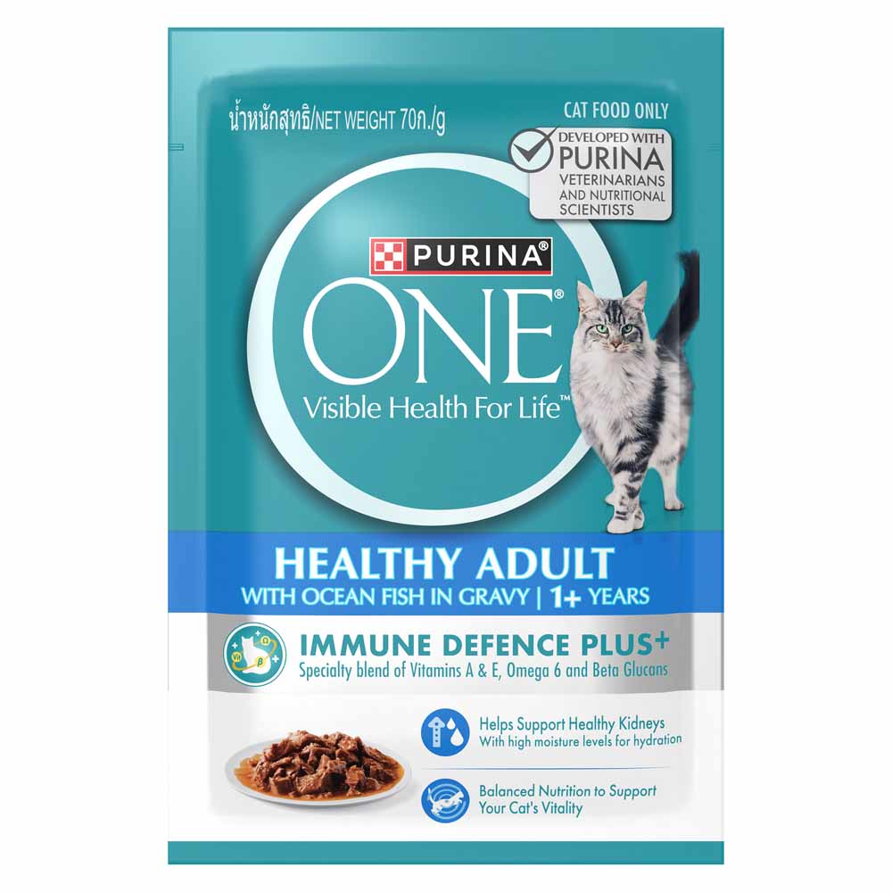 Purina One Healthy Adult Ocean Fish in Gravy Pouch Cat Food 70g x 12