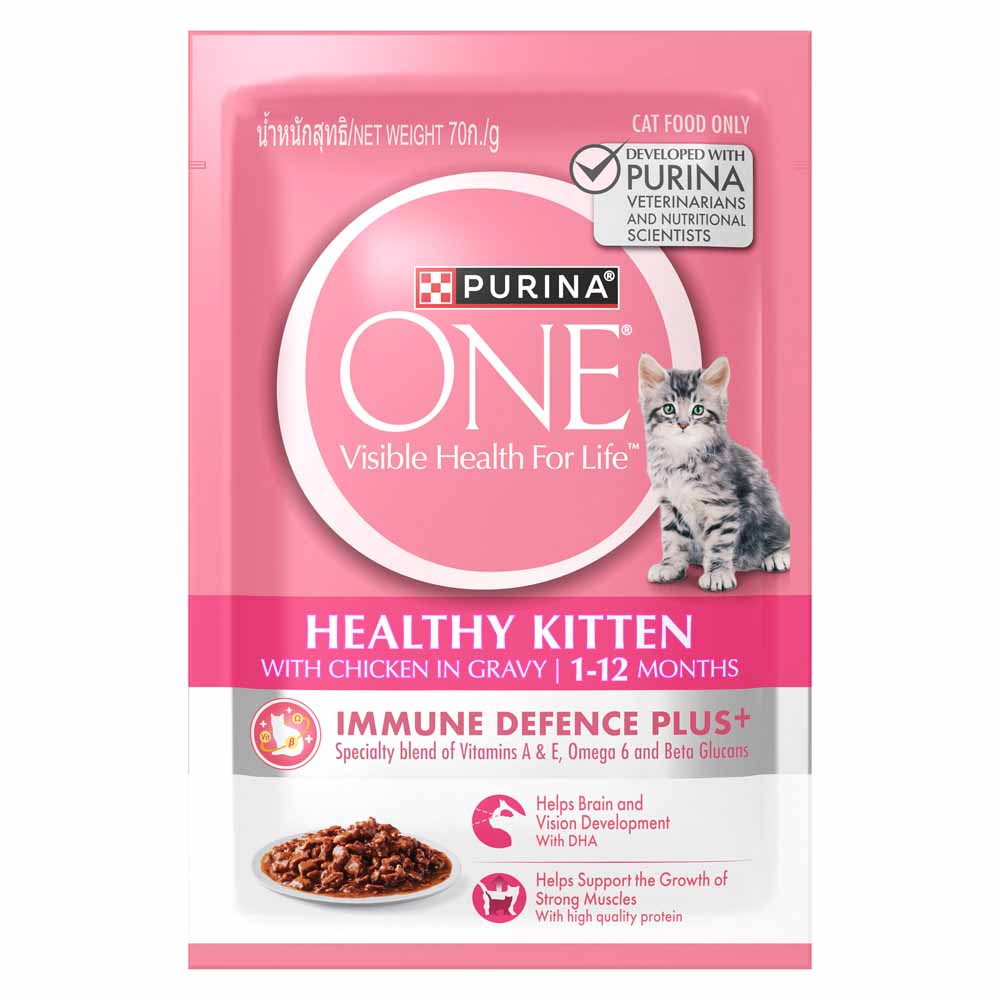 Purina One Healthy Kitten Chicken in Gravy Pouch Cat Food 70g x 12