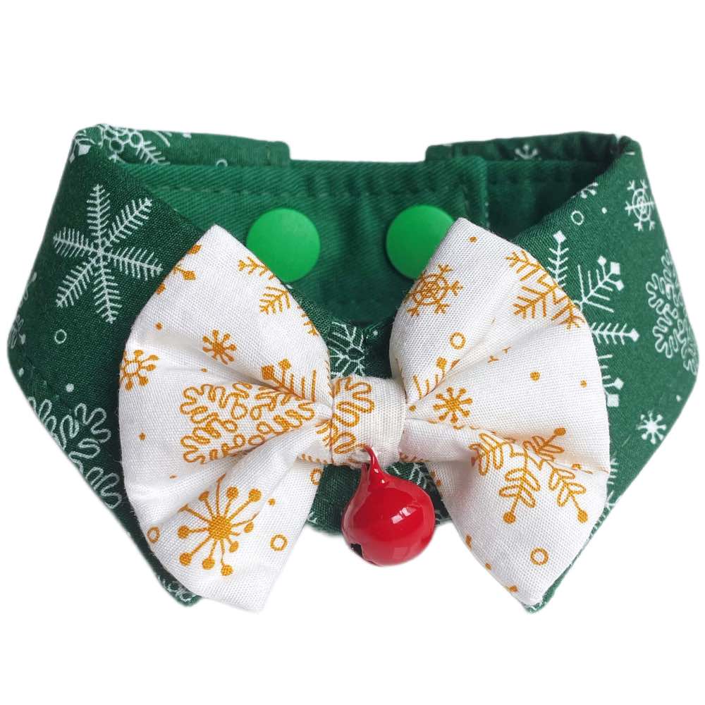 RuffCo Handcrafted Bowtie Button Collar For Cats & Dogs (Green Snowflake) - Kohepets