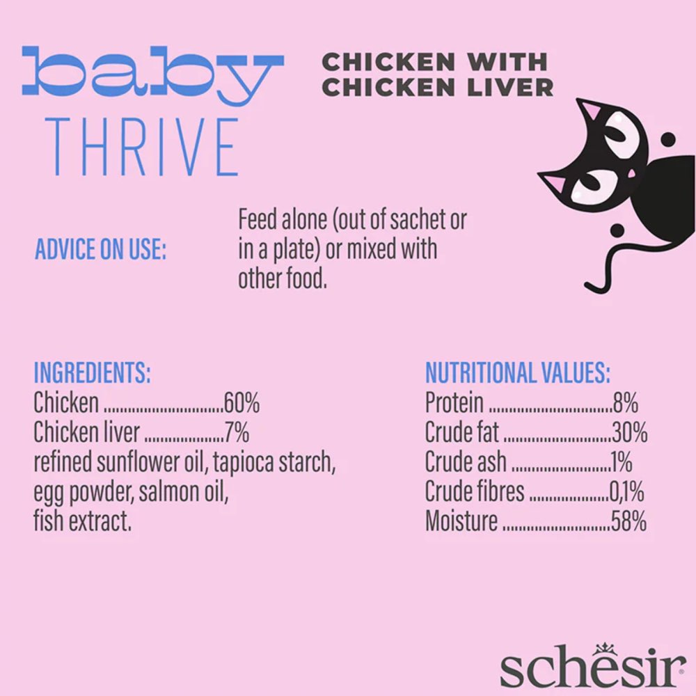 Schesir Baby Thrive High Calorie Chicken With Chicken Liver Pouch Supplement Cat Food 160g