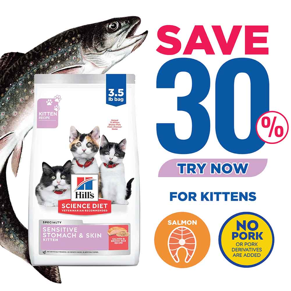 Science Diet Kitten Sensitive Stomach & Skin Salmon & Brown Rice Dry Cat Food 3.5lb - Kohepets