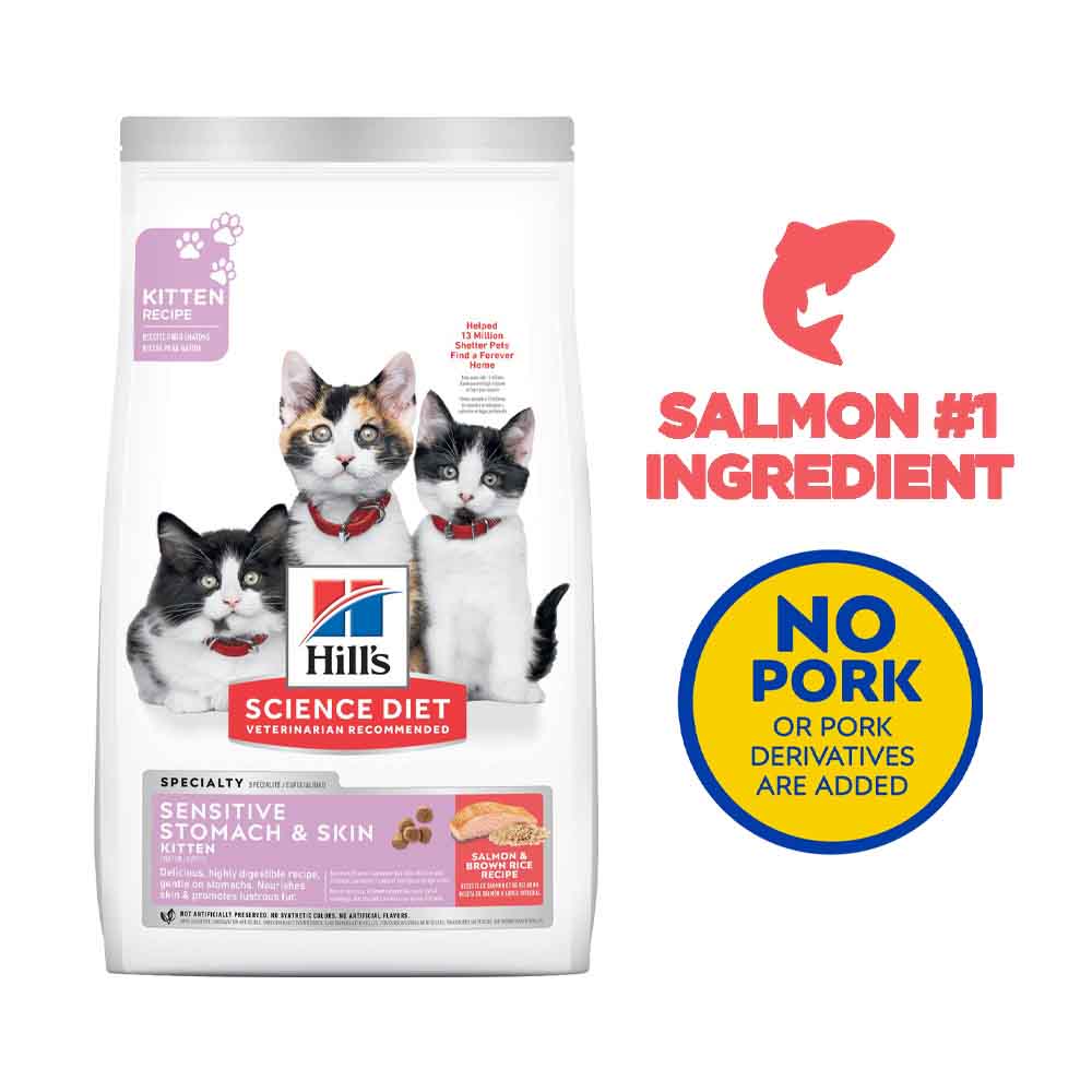 Science Diet Kitten Sensitive Stomach & Skin Salmon & Brown Rice Dry Cat Food 3.5lb - Kohepets