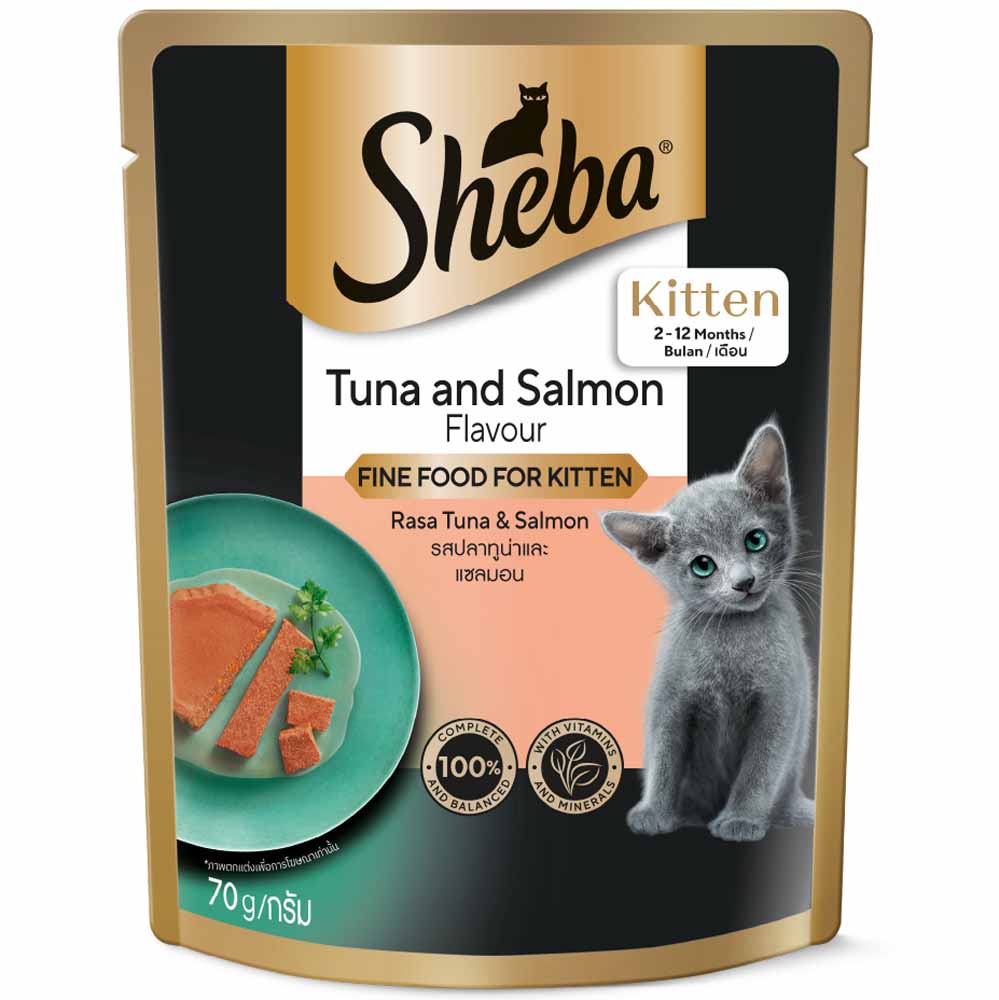 20% OFF: Sheba Tuna and Salmon for Kitten Pouch Cat Food 70g x 12