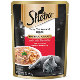 20% OFF: Sheba Tuna & Chicken With Bonito Flakes Pouch Cat Food 70g x 12