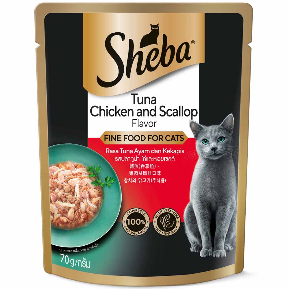 20% OFF: Sheba Tuna, Chicken & Scallop Pouch Cat Food 70g x 12