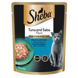 20% OFF: Sheba Tuna & Saba Pouch Cat Food 70g x 12