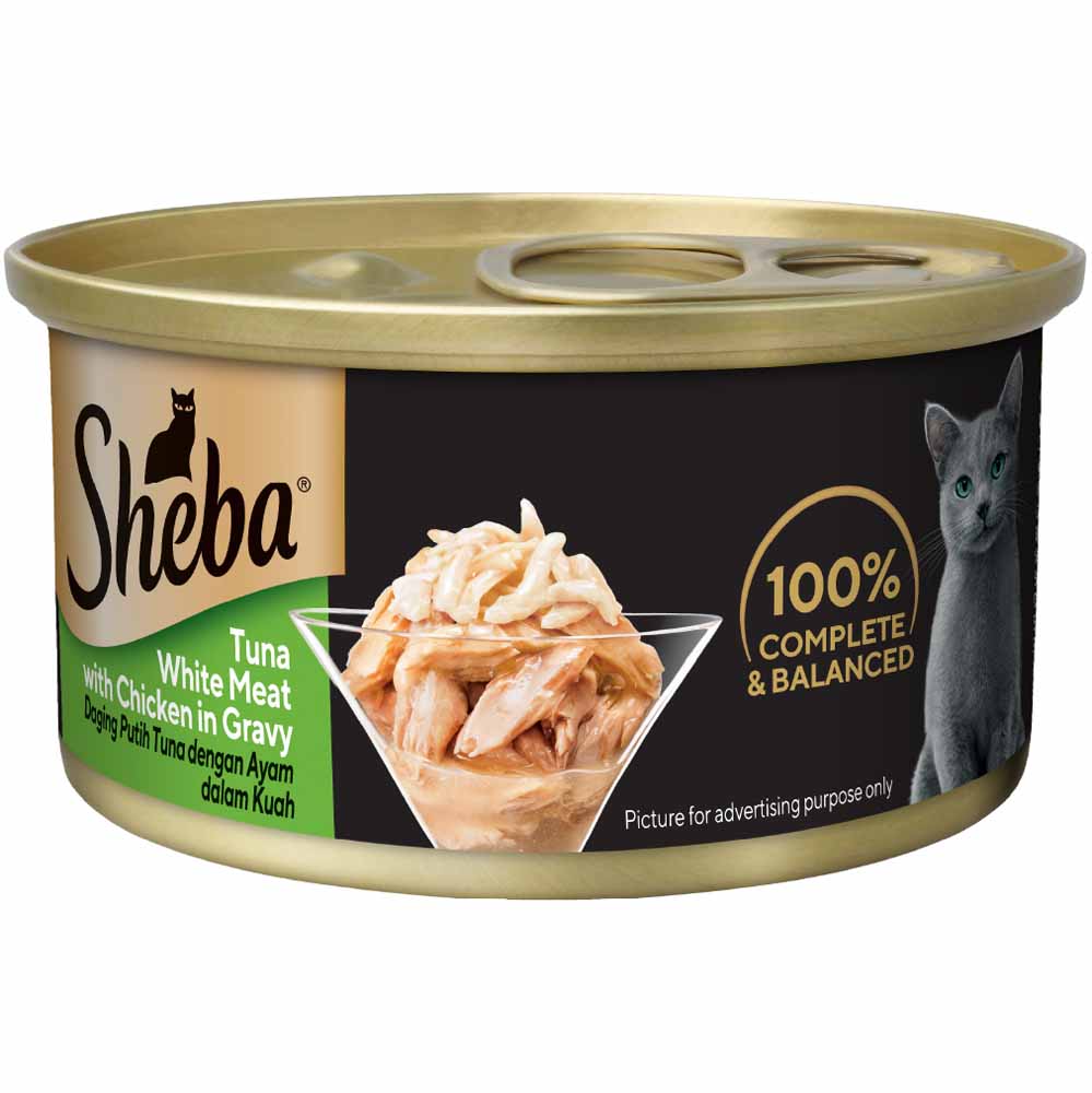 Sheba Tuna White Meat With Chicken In Gravy Canned Cat Food 85g x 24