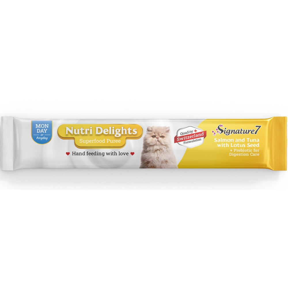 Signature7 Nutri Delights Superfood Salmon & Tuna With Lotus Seed & Prebiotic (Mon) Puree Cat Treats 60g