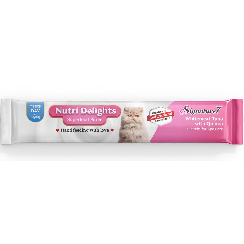 Signature7 Nutri Delights Superfood Whitemeat Tuna With Quinoa & Lutein (Tues) Puree Cat Treats 60g