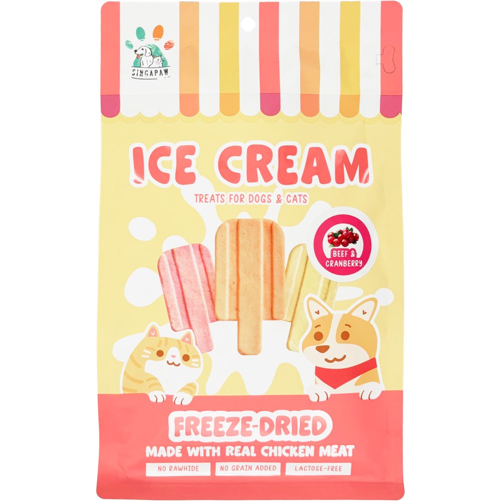 $3 OFF (Exp1May26): Singapaw Ice Cream Chicken With Beef & Cranberry Grain-Free Freeze-Dried Treats For Cats & Dogs 48g