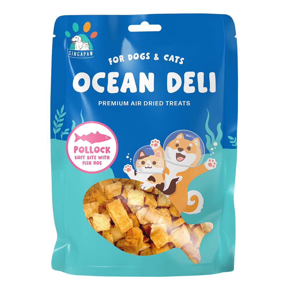 Singapaw Ocean Deli Pollock With Fish Roe Soft Bite Air-Dried Treats For Cats & Dogs 70g