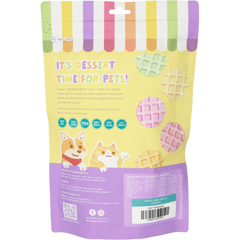 18% OFF: Singapaw Waffle Assorted Flavors Grain-Free Freeze-Dried Treats For Cats & Dogs 120g