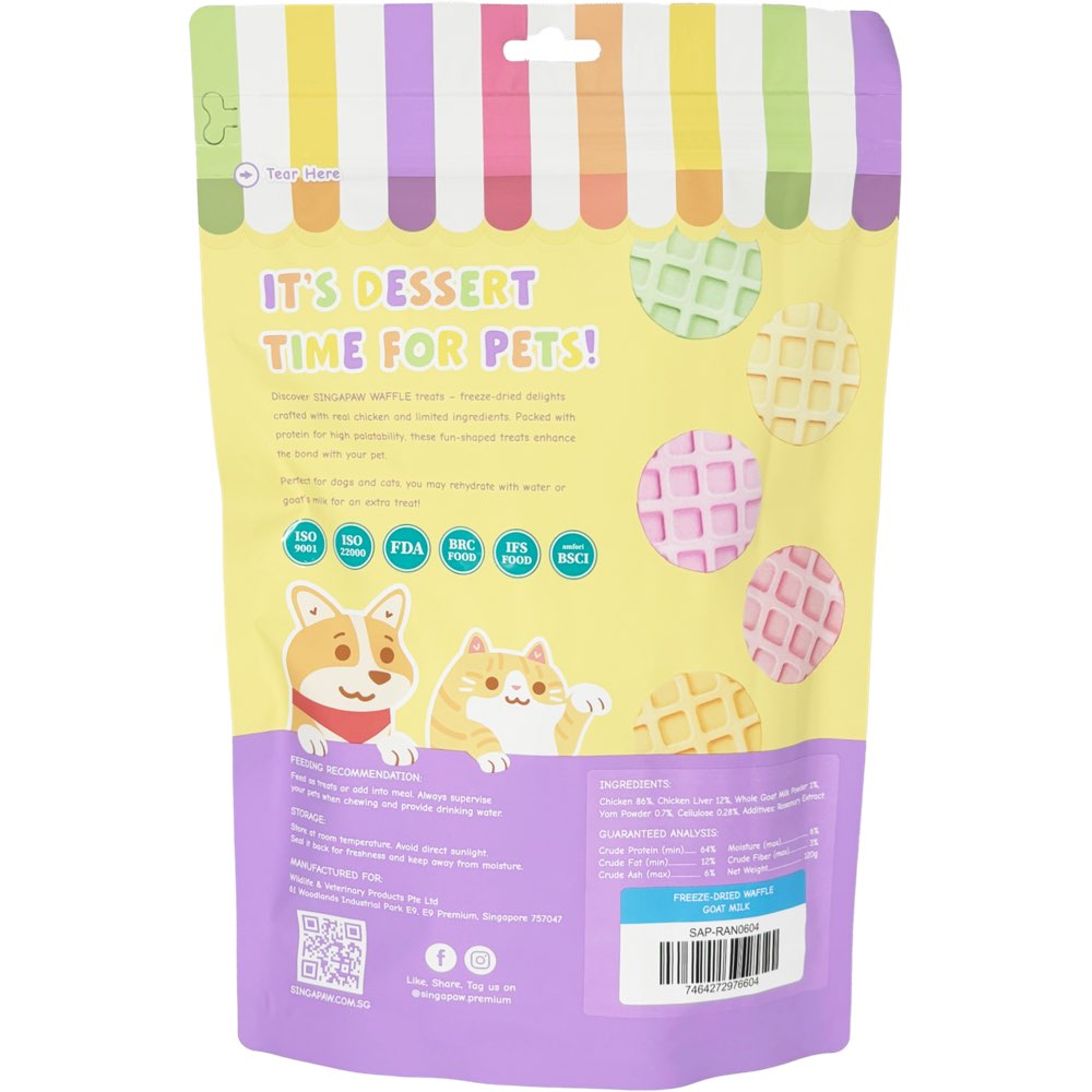 18% OFF: Singapaw Waffle Chicken & Goat Milk Grain-Free Freeze-Dried Treats For Cats & Dogs 120g