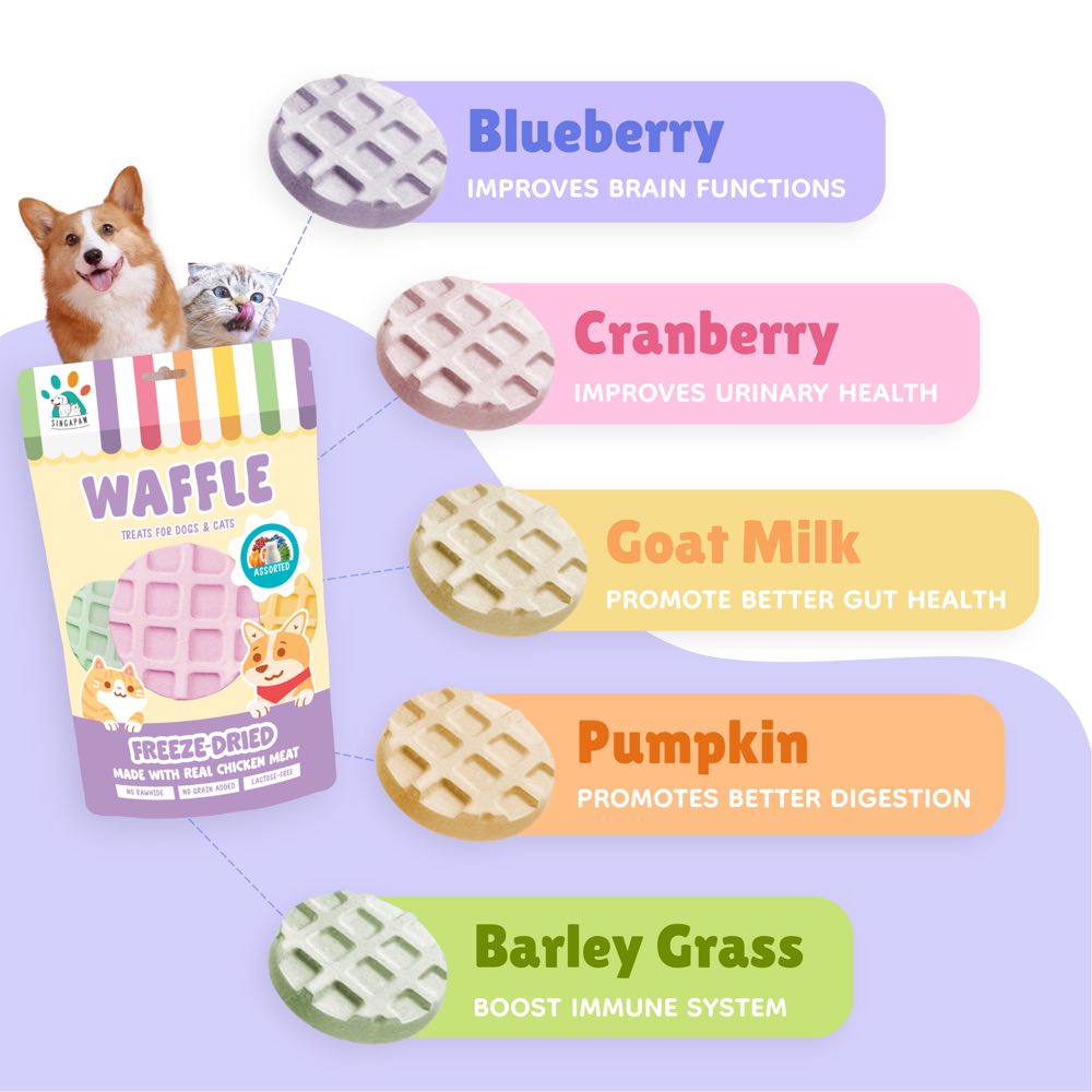 18% OFF: Singapaw Waffle Chicken & Cranberry Grain-Free Freeze-Dried Treats For Cats & Dogs 120g