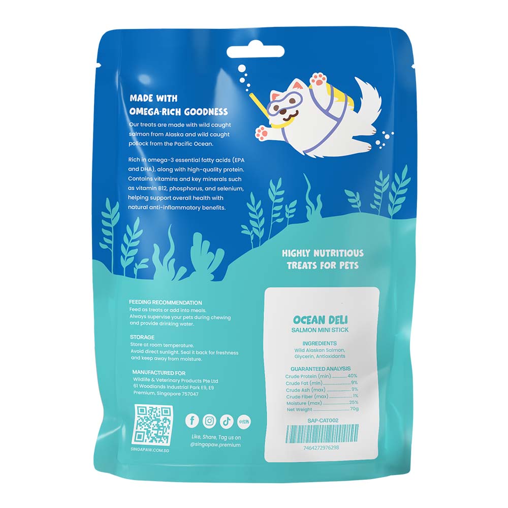 Singapaw Ocean Deli Salmon Mini Stick Air-Dried Treats For Cats & Dogs 70g