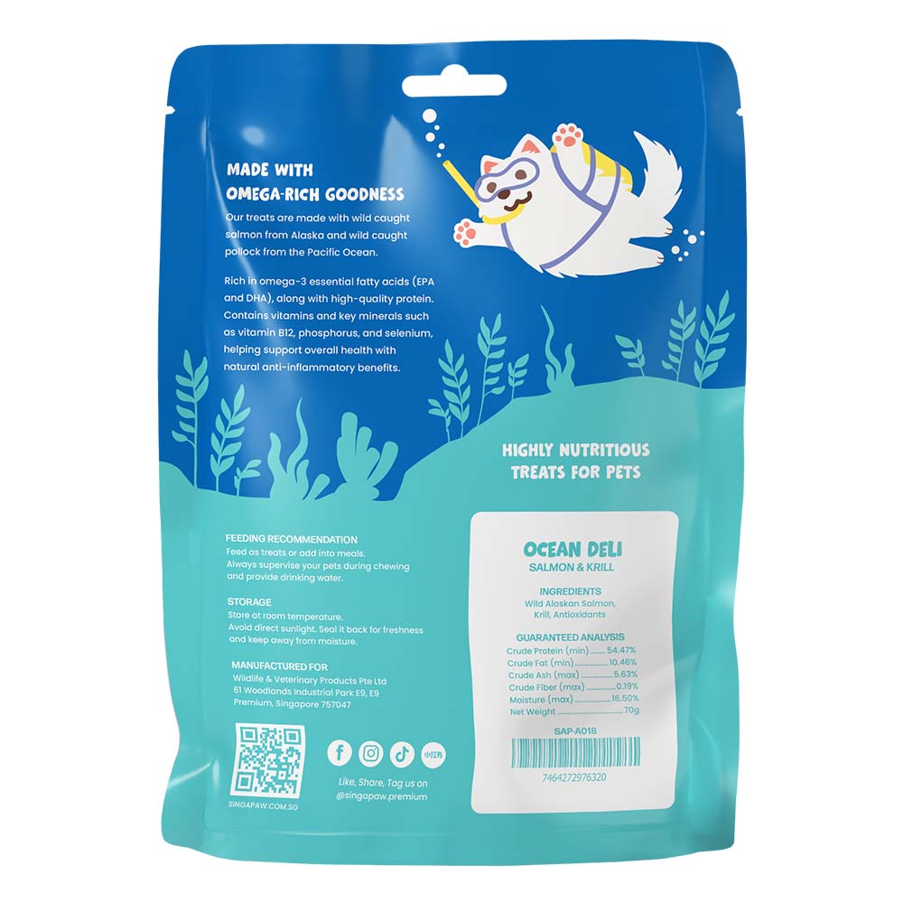 Singapaw Wild Alaskan Salmon & Krill Air-Dried Dog Treats 70g
