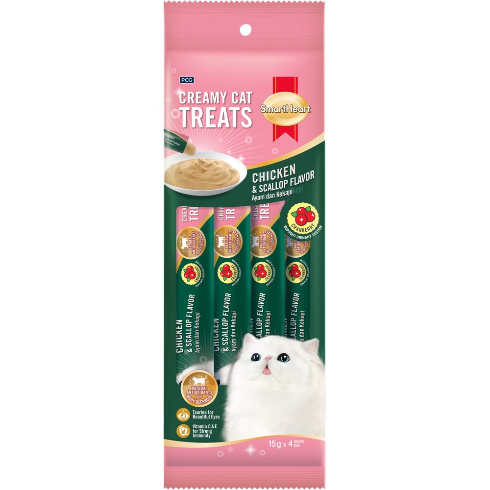 Smartheart Cranberry Chicken & Scallop Creamy Cat Treats 60g