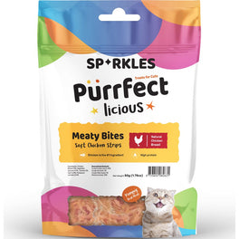 3 FOR $8.80: Sparkles Purrfectlicious Meaty Bites Soft Chicken Strips Cat Treats 50g