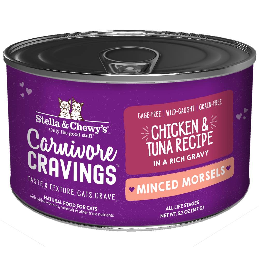 Stella & Chewy Carnivore Cravings Minced Morsels Chicken & Tuna In Gravy Grain-Free Canned Cat Food 5.2oz