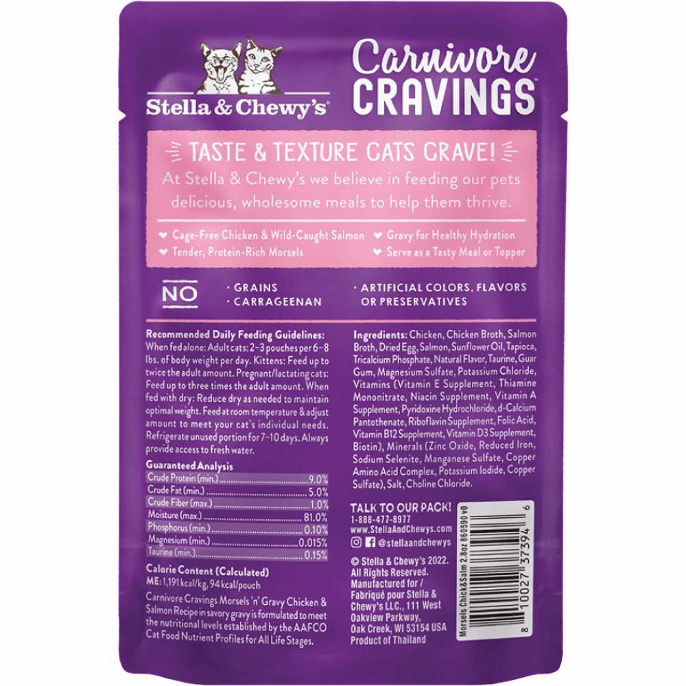 Stella & Chewy's Carnivore Cravings Morsels 'N' Gravy Chicken & Salmon Grain-Free Pouch Cat Food 2.8oz
