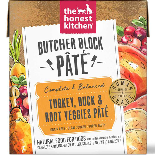 15% OFF (Exp 29Apr24): The Honest Kitchen Butcher Block Pate Turkey, Duck & Root Veggies Grain-Free Dog Food 10.5oz