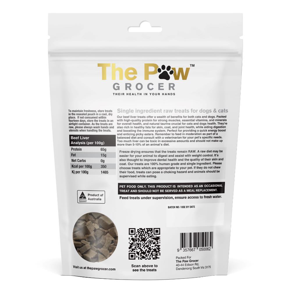 25% OFF: The Paw Grocer Beef Liver Freeze-Dried Treats For Cats & Dogs 90g - Kohepets