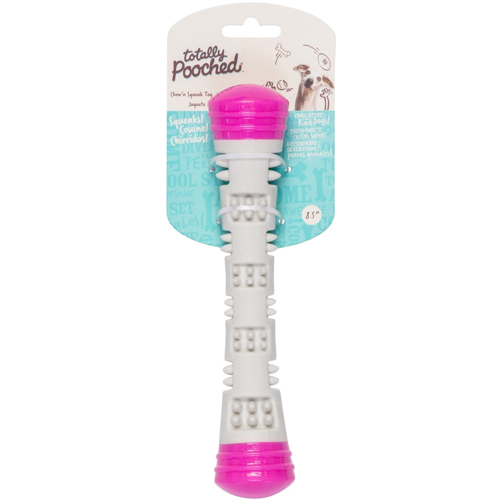 Totally Pooched Chew'n Squeak Rubber Stick Dog Toy (Pink)