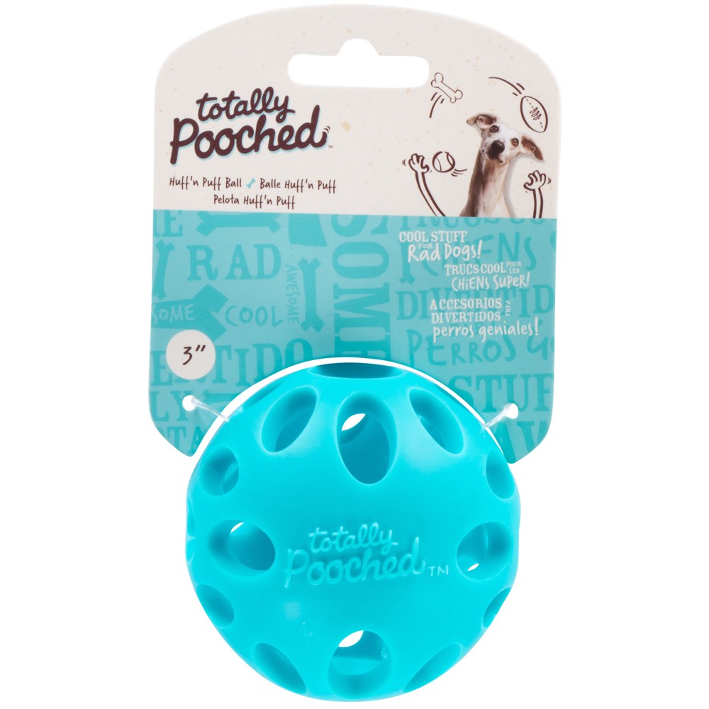 Totally Pooched Huff'n Puff Rubber Ball Dog Toy (Teal)