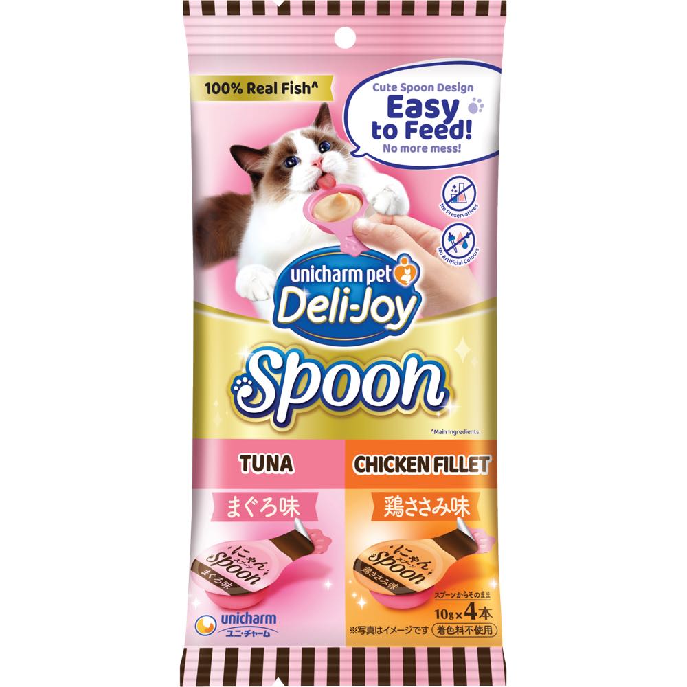 $2 OFF (Exp 25Oct25): Unicharm Deli-Joy Spoon Tuna & Chicken Fillet Creamy Cat Treats 40g