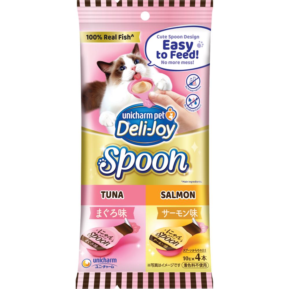 $2 OFF (Exp 27Oct25): Unicharm Deli-Joy Spoon Tuna & Salmon Creamy Cat Treats 40g