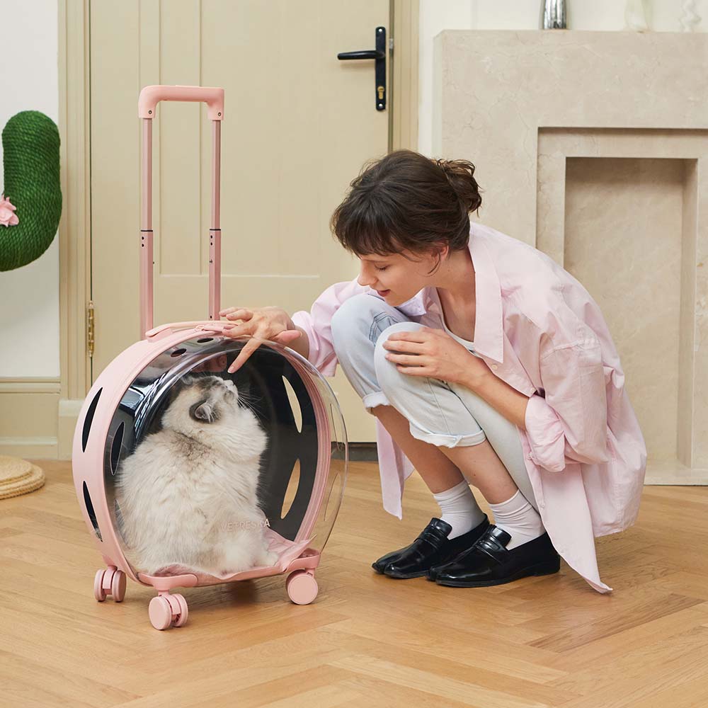 VETRESKA Bubble Carrier For Cats & Dogs (Pink, Opaque) Kohepets