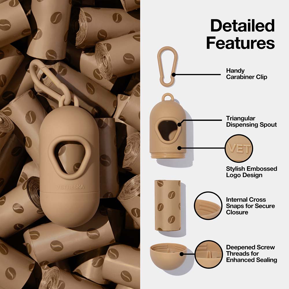 VETRESKA Coffee Dog Poop Bag Dispenser Set (1 Roll)