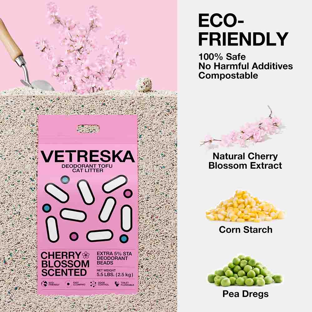 VETRESKA Deodorant Tofu Cherry Blossom Clumping Cat Litter 2.5kg - Kohepets