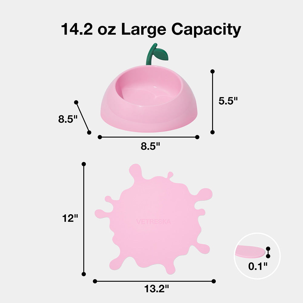 VETRESKA Juicy Peach Bowl, Mat & Spoon Set For Cats & Dogs