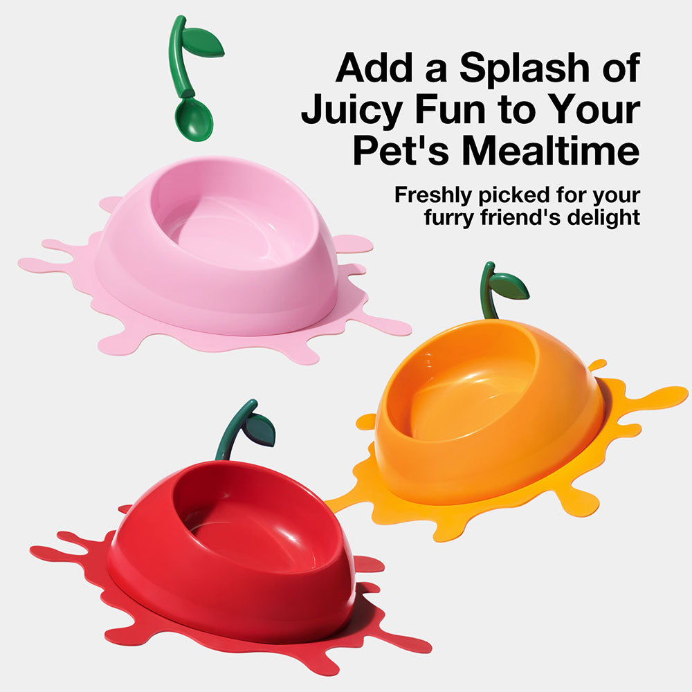 VETRESKA Juicy Peach Bowl, Mat & Spoon Set For Cats & Dogs