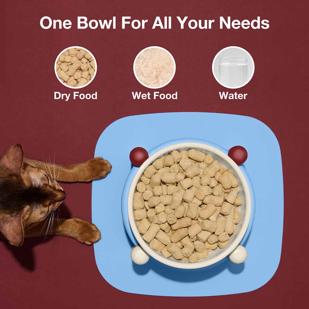 VETRESKA Mist And Merlot Ceramic Elevated Bowl & Mat Set For Cats & Dogs - Kohepets