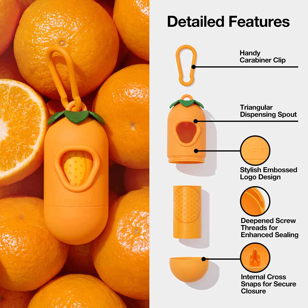 VETRESKA Tangerine Dog Poop Bag Dispenser Set (1 Roll)
