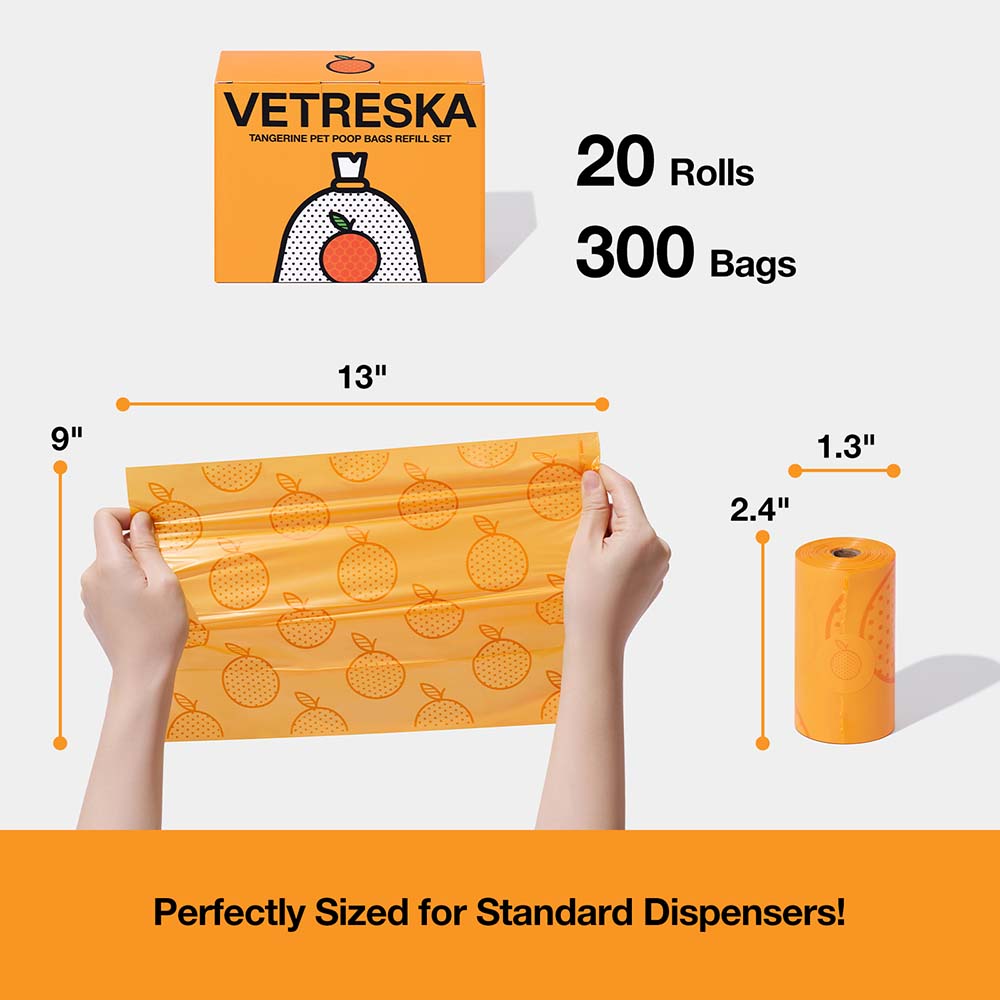 VETRESKA Tangerine Scented Dog Poop Bags 300pc - Kohepets