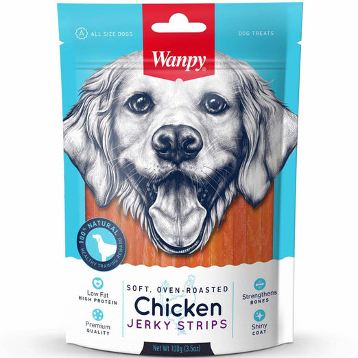 4 FOR $14: Wanpy Oven-Roasted Chicken Jerky Strips Dog Treats 100g