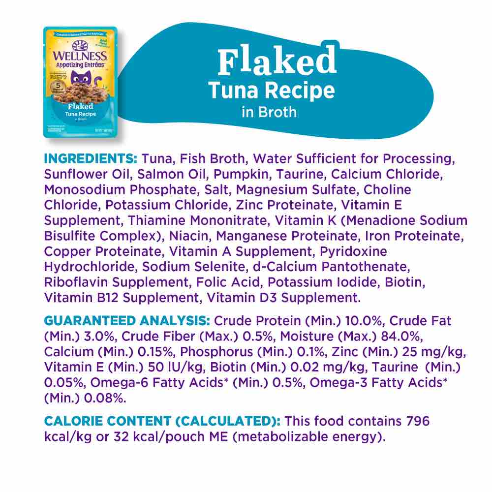 $1 OFF: Wellness Appetizing Entrees Flaked Tuna Adult Pouch Cat Food 1.4oz